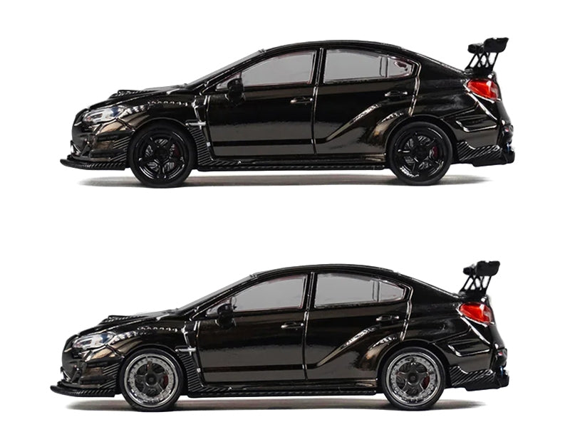 Subaru VAB WRX STI Widebody Black Metallic with Red Interior with Extra Wheels 1/64 Diecast Model Car by CM Model