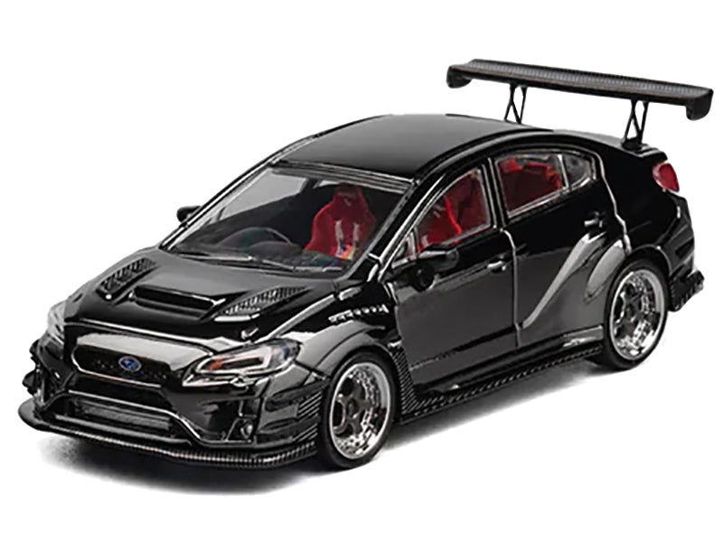 Subaru VAB WRX STI Widebody Black Metallic with Red Interior with Extra Wheels 1/64 Diecast Model Car by CM Model