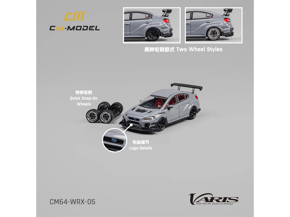 Subaru VAB WRX STI S4 WideBody Gray with Red Interior with Extra Wheels 1/64 Diecast Model Car by CM Model