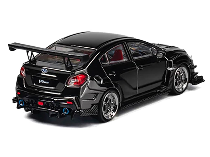 Subaru VAB WRX S4 Widebody Black Metallic with Red Interior with Extra Wheels 1/64 Diecast Model Car by CM Model