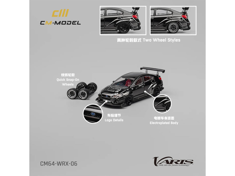 Subaru VAB WRX S4 Widebody Black Metallic with Red Interior with Extra Wheels 1/64 Diecast Model Car by CM Model