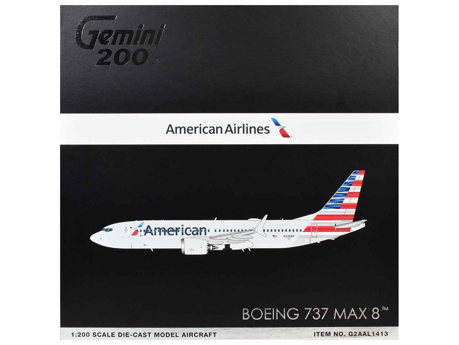 Boeing 737 MAX 8 Commercial Aircraft "American Airlines" (N326RP) Gray with Striped Tail "Gemini 200" Series 1/200 Diecast Model by GeminiJets