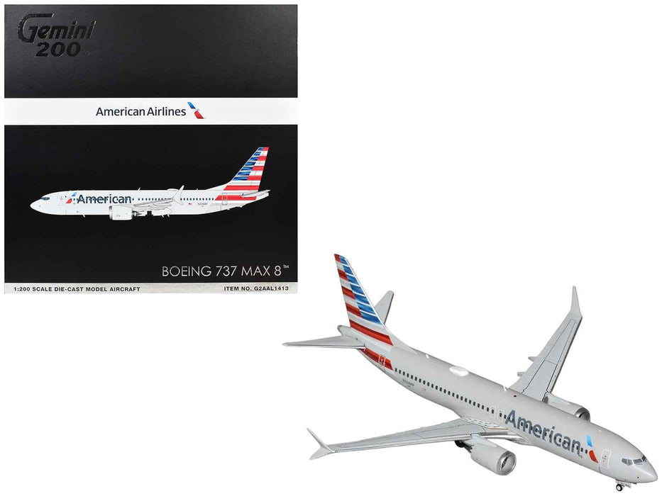 Boeing 737 MAX 8 Commercial Aircraft "American Airlines" (N326RP) Gray with Striped Tail "Gemini 200" Series 1/200 Diecast Model by GeminiJets