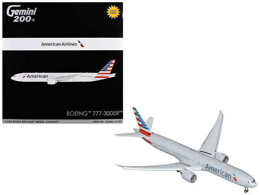 Boeing 777-300ER Commercial Aircraft with Flaps Down Configuration "American Airlines" (N722AN) Silver with Striped Tail "Gemini 200" Series  1/200 Diecast Model Airplane by GeminiJets
