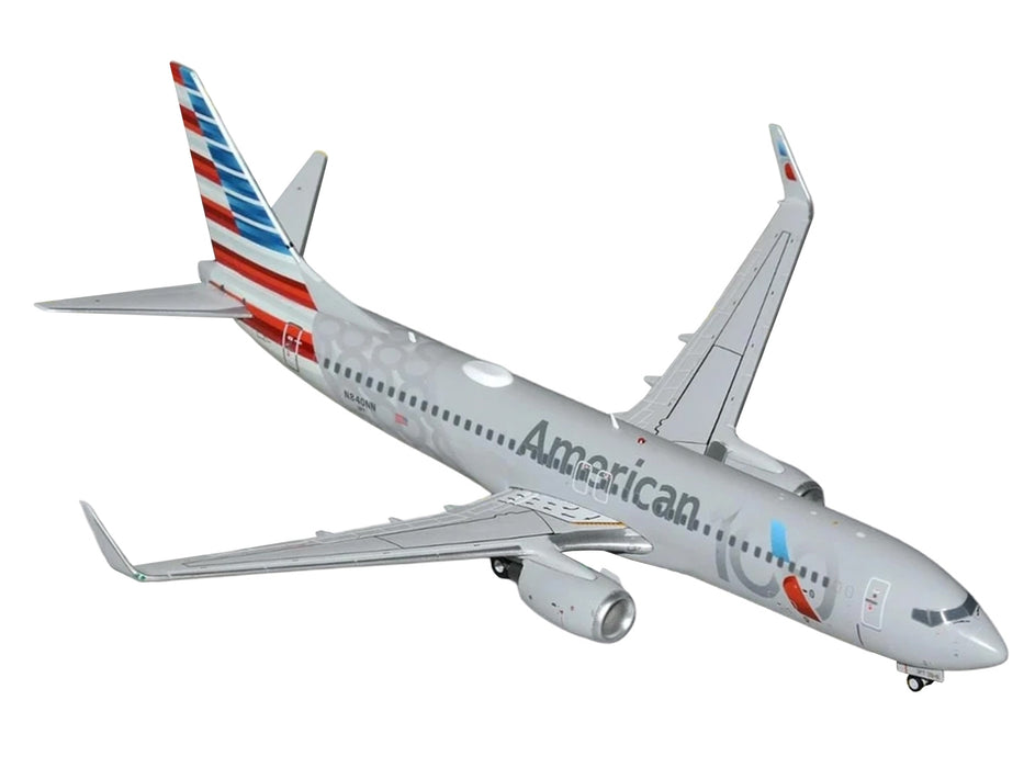 Boeing 737-800 Commercial Aircraft "American Airlines 100th Anniversary 2026" (N840NN) Gray with Tail Stripes "Gemini 200" Series 1/200 Diecast Model Airplane by GeminiJets