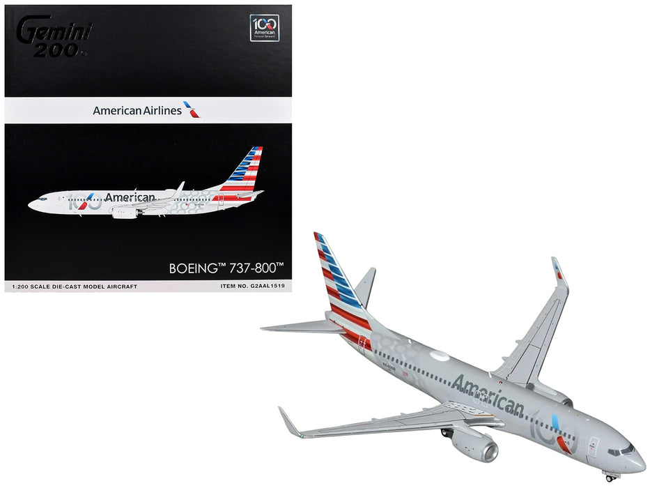 Boeing 737-800 Commercial Aircraft "American Airlines 100th Anniversary 2026" (N840NN) Gray with Tail Stripes "Gemini 200" Series 1/200 Diecast Model Airplane by GeminiJets