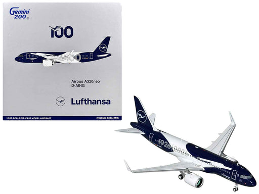 Airbus A320neo Commercial Aircraft "Lufthansa 100th Anniversary" (D-AING) White and Dark Blue "Gemini 200" Series 1/200 Diecast Model Airplane by GeminiJets