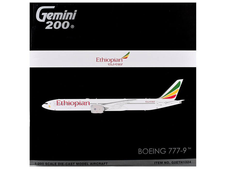 Boeing 777-9 Commercial Aircraft "Ethiopian Airlines" (ET-BBX) White with Tail Stripes "Gemini 200" Series 1/200 Diecast Model Airplane by GeminiJets