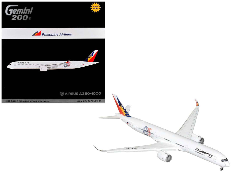 Airbus A350-1000 Commercial Aircraft with Flaps Down "Philippine Airlines" (RP-C3510) White with Tail Graphics "Gemini 200" 1/200 Diecast Model Airplane by GeminiJets
