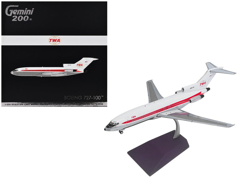 Boeing 727-100 Commercial Aircraft "Trans World Airlines (TWA)" (N851TW) White with Red Stripes "Gemini 200" Series 1/200 Diecast Model Airplane by GeminiJets