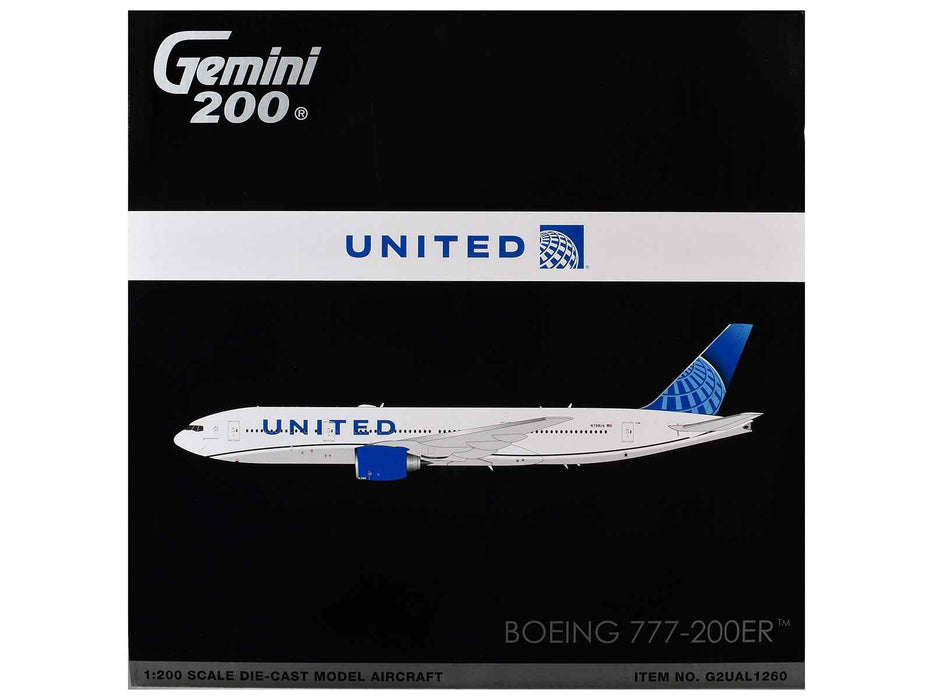 Boeing 777-200ER Commercial Aircraft "United Airlines" (N798UA) White with Blue Tail "Gemini 200" Series 1/200 Diecast Model by GeminiJets