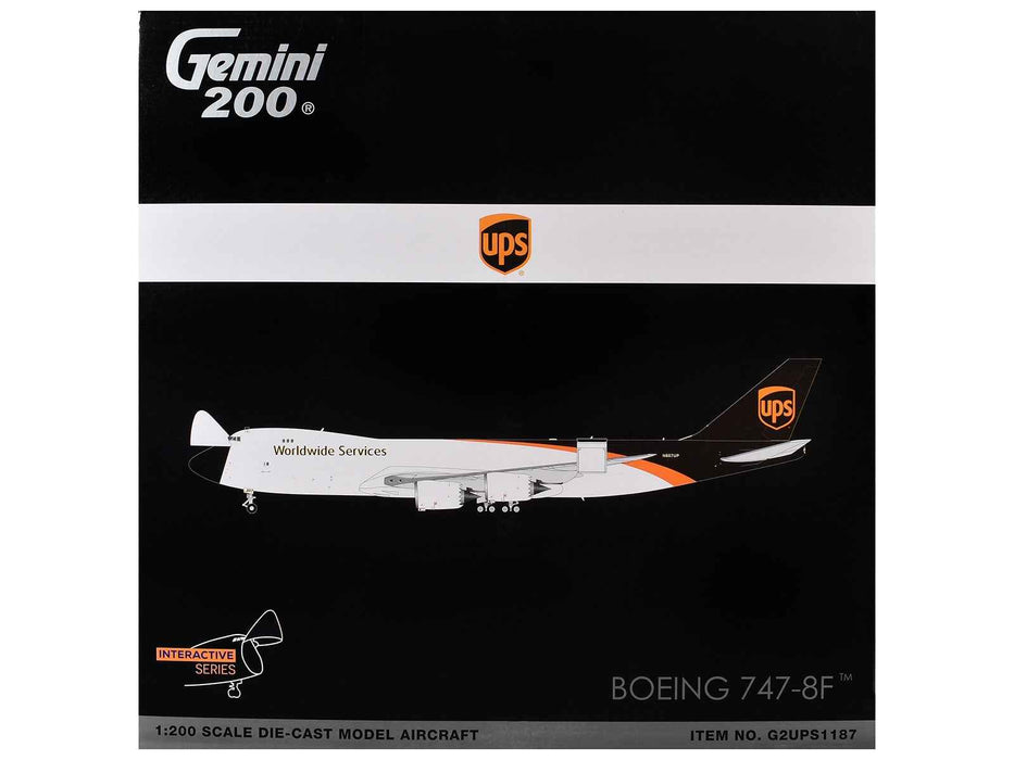 Boeing 747-8F Commercial Aircraft "UPS Worldwide Services" (N607UP) White with Brown Tail "Gemini 200 - Interactive Series" Series 1/200 Diecast Model by GeminiJets