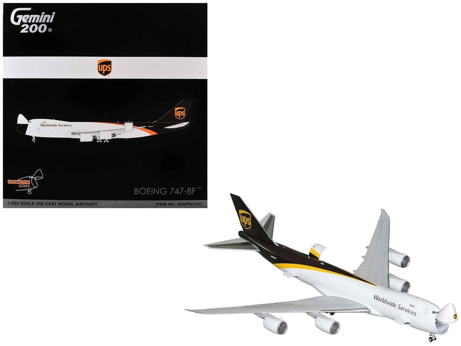 Boeing 747-8F Commercial Aircraft "UPS Worldwide Services" (N607UP) White with Brown Tail "Gemini 200 - Interactive Series" Series 1/200 Diecast Model by GeminiJets