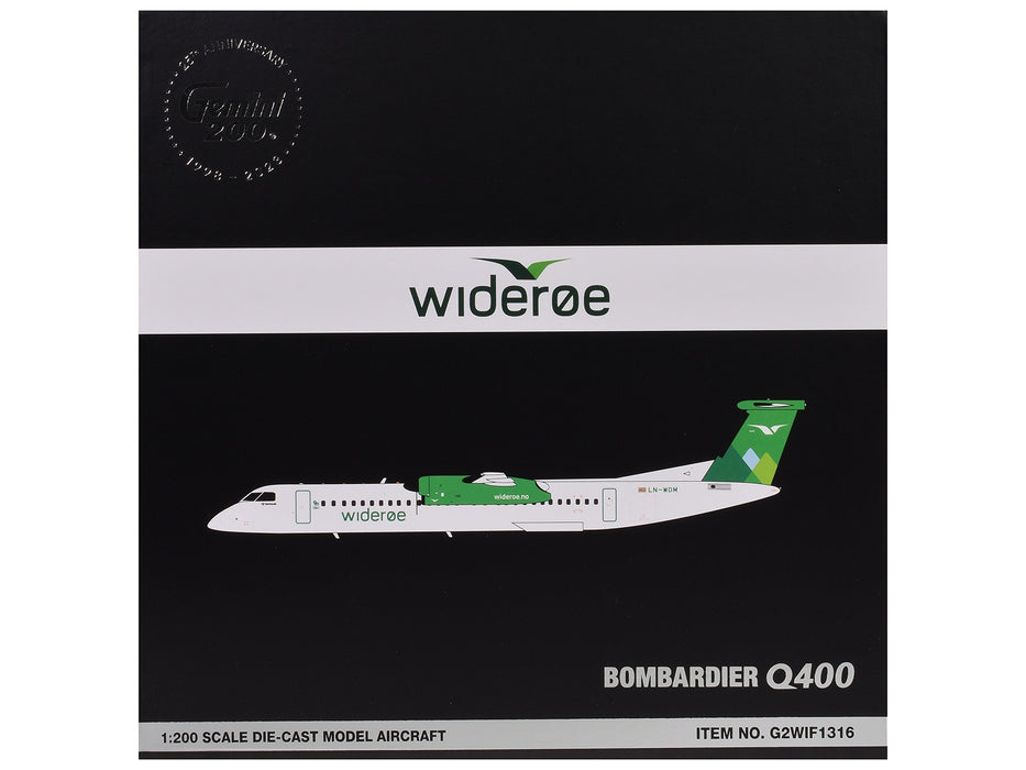 Bombardier Q400 Commercial Aircraft "Wideroe" (LN-WDM) White with Green Tail "Gemini 200" Series 1/200 Diecast Model Airplane by GeminiJets