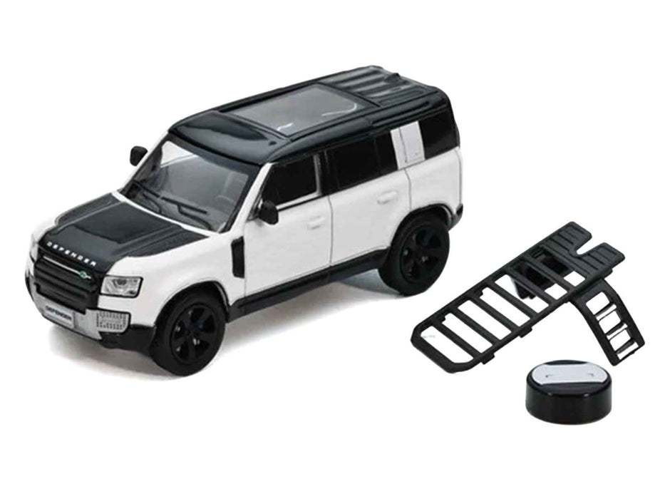 Land Rover Defender 110 White Metallic with Black Top and Roof Rack 1/64 Diecast Model Car by GCD x Enchery