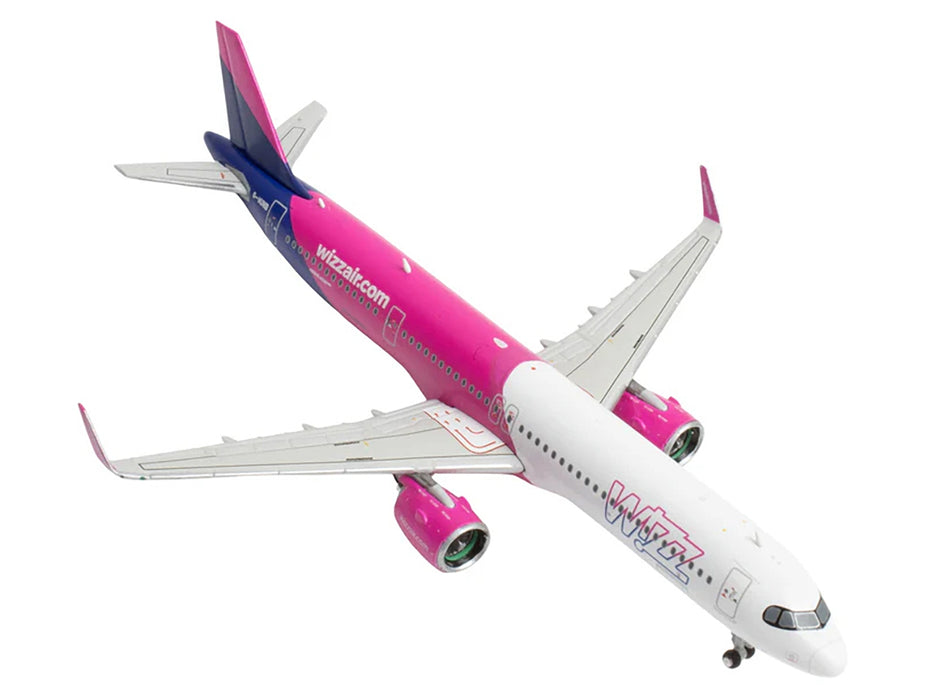 Airbus A321neo Commercial Aircraft "Wizz Air UK" (G-WUNB) White and Pink with Purple Tail 1/400 Diecast Model Airplane by GeminiJets
