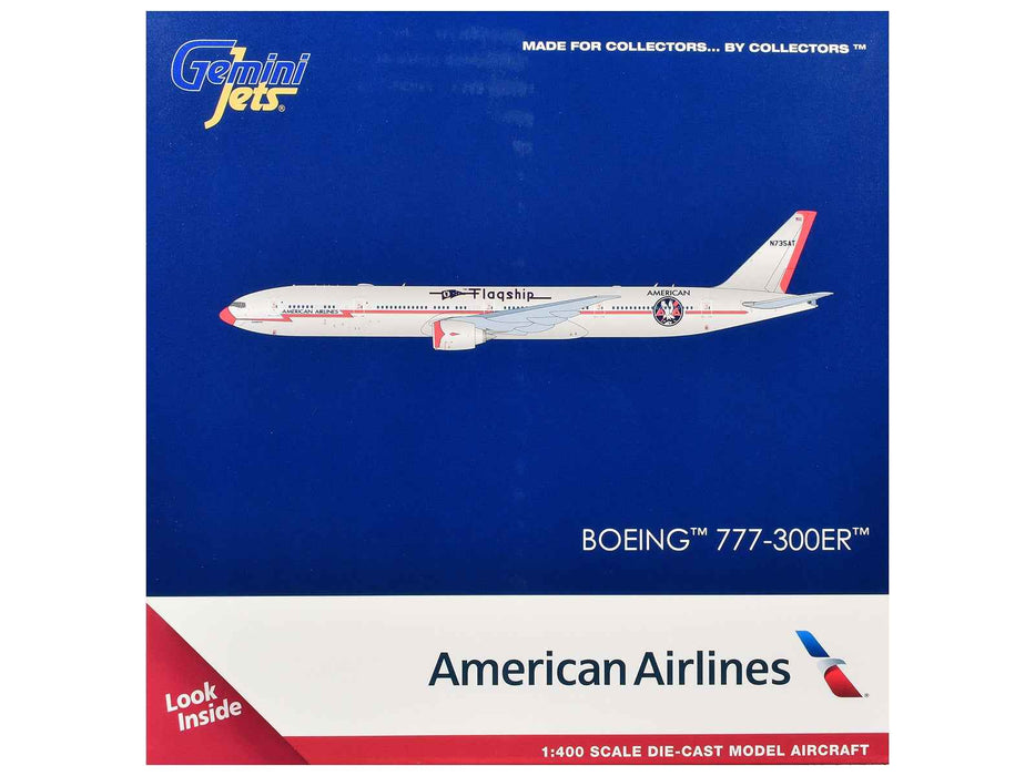 Boeing 777-300ER Commercial Aircraft "American Airlines - Flagship DFW" (N735AT) Silver with Orange Stripes 1/400 Diecast Model by GeminiJets