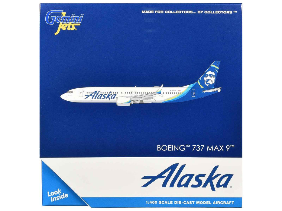 Boeing 737 MAX 9 Commercial Aircraft "Alaska Airlines" (N708AL) White with Blue Tail Graphics 1/400 Diecast Model by GeminiJets