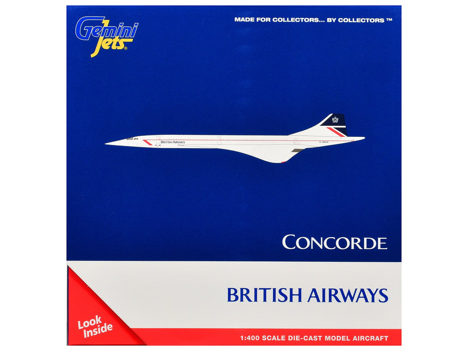 BAC/Aerospatiale Concorde Commercial Aircraft "British Airways" (G-BOAA) White with Red Stripes and Blue Tail 1/400 Diecast Model Airplane by GeminiJets
