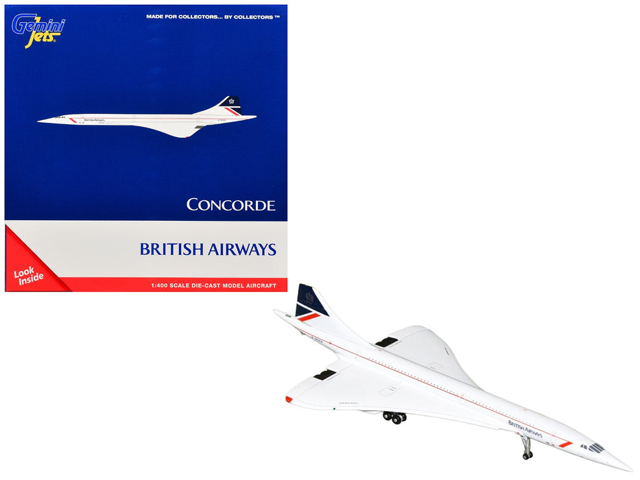 BAC/Aerospatiale Concorde Commercial Aircraft "British Airways" (G-BOAA) White with Red Stripes and Blue Tail 1/400 Diecast Model Airplane by GeminiJets