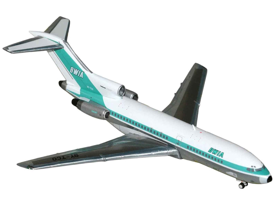 Boeing 727-100 Commercial Aircraft "British West Indian Airways" (9Y-TCO) White with Light Green Stripes 1/400 Diecast Model Airplane by GeminiJets