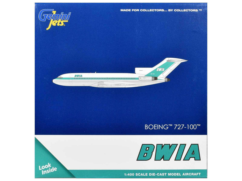 Boeing 727-100 Commercial Aircraft "British West Indian Airways" (9Y-TCO) White with Light Green Stripes 1/400 Diecast Model Airplane by GeminiJets
