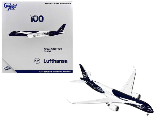 Airbus A350-900 Commercial Aircraft "Lufthansa 100th Anniversary" (D-AIXL) Dark Blue and White 1/400 Diecast Model Airplane by GeminiJets
