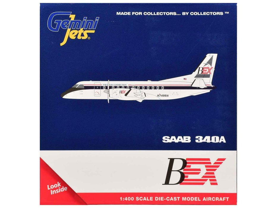 Saab 340A Commercial Aircraft "Business Express Airlines - The Delta Connection" (N749BA) White with Blue and Red Stripes 1/400 Diecast Model by GeminiJets