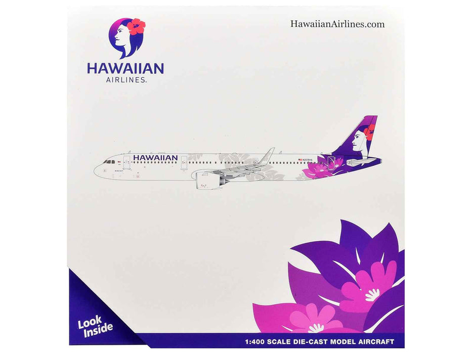 Airbus A321neo Commercial Aircraft "Hawaiian Airlines" (N209HA) White with Purple Tail Graphics 1/400 Diecast Model Airplane by GeminiJets