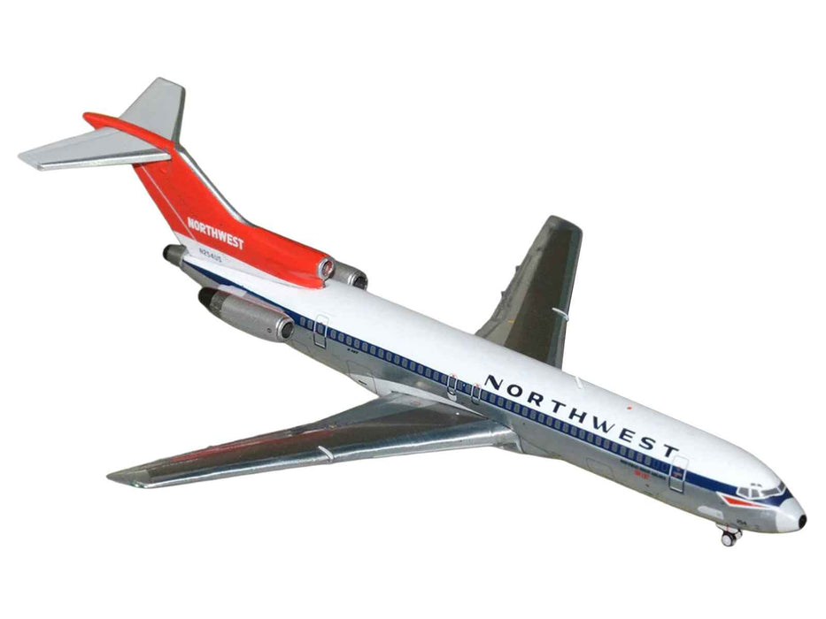 Boeing 727-200 Commercial Aircraft "Northwest Airlines" (N254US) White with Blue Stripes and Red Tail 1/400 Diecast Model by GeminiJets