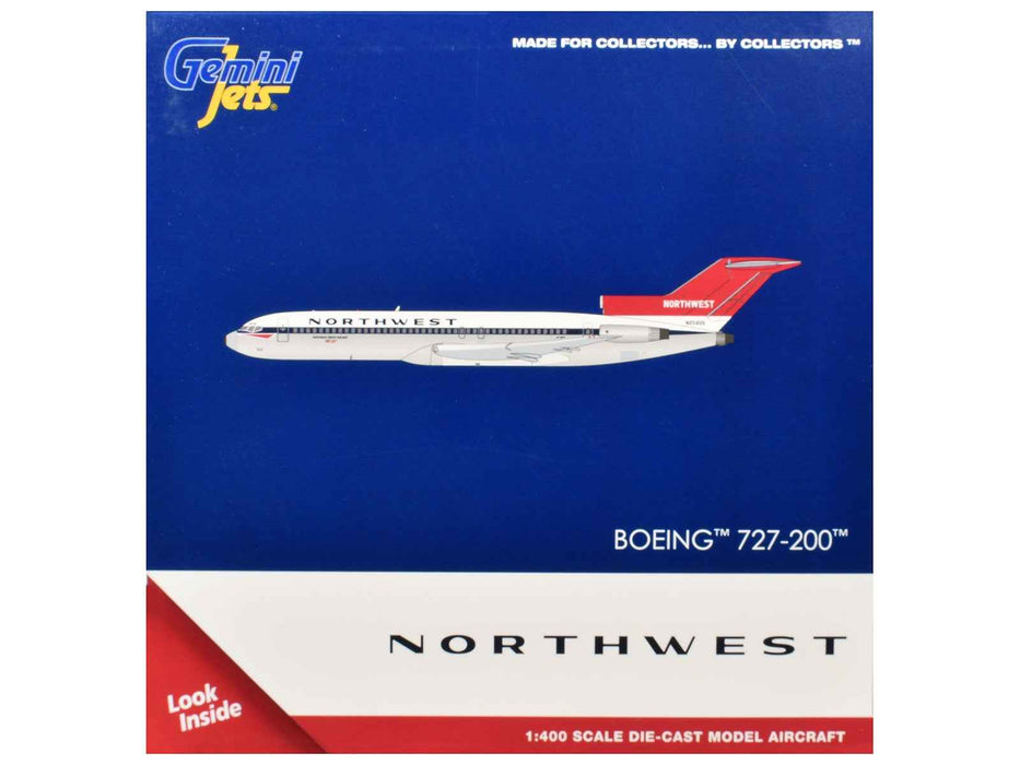Boeing 727-200 Commercial Aircraft "Northwest Airlines" (N254US) White with Blue Stripes and Red Tail 1/400 Diecast Model by GeminiJets