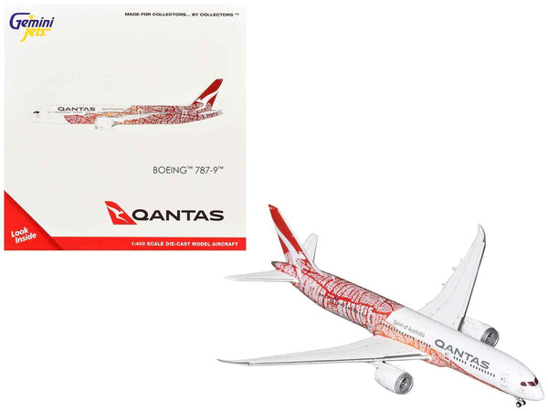 Boeing 787-9 Commercial Aircraft "Qantas - Yam Dreaming" (VH-ZND) White with Red Graphics 1/400 Diecast Model Airplane by GeminiJets