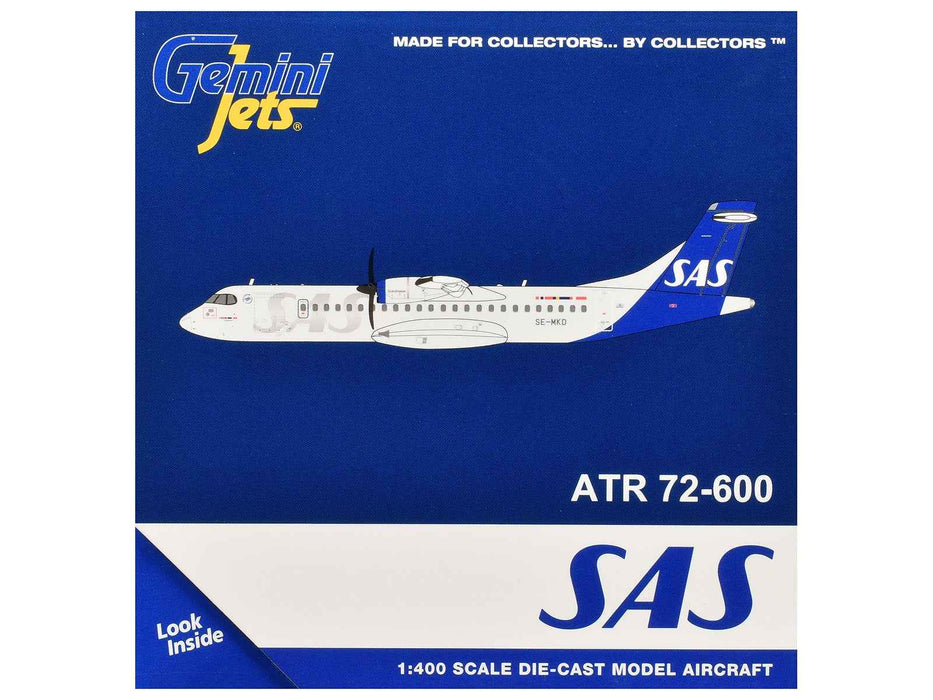 ATR 72-600 Commercial Aircraft "Scandinavian Airlines" (SE-MKD) White with Blue Tail 1/400 Diecast Model by GeminiJets