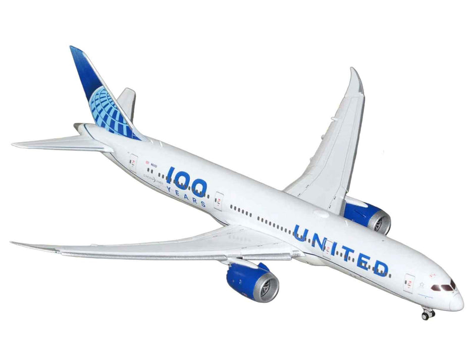Boeing 787-9 Commercial Aircraft with Flaps Down "United Airlines 100 Years" (N61101) White with Graphics and Blue Tail 1/400 Diecast Model by GeminiJets