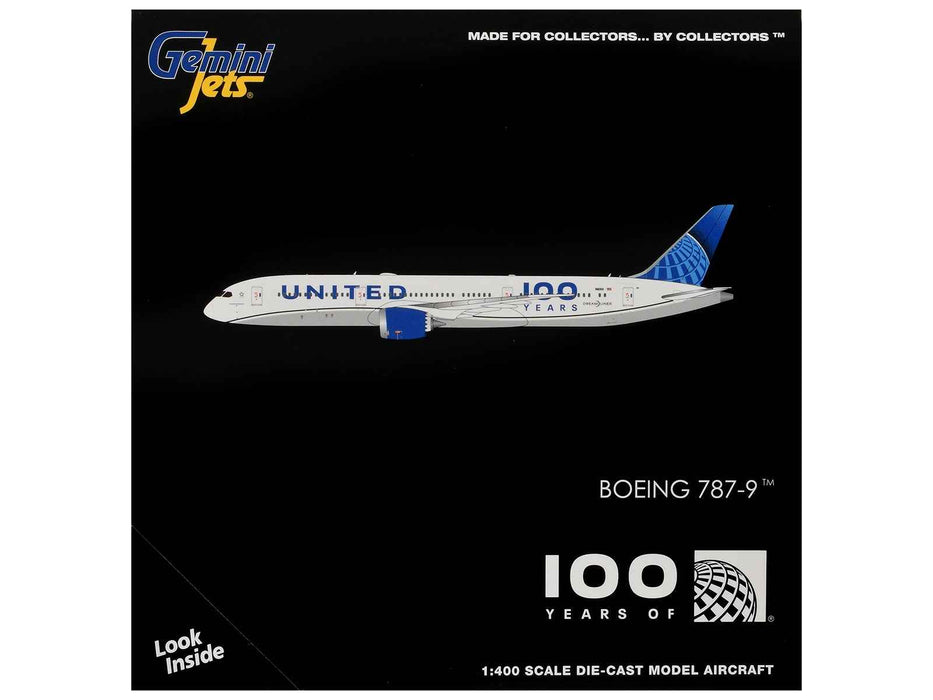 Boeing 787-9 Commercial Aircraft "United Airlines 100 Years" (N61101) White with Blue Tail 1/400 Diecast Model by GeminiJets