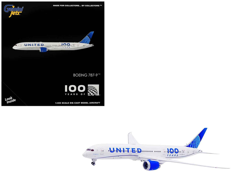 Boeing 787-9 Commercial Aircraft "United Airlines 100 Years" (N61101) White with Blue Tail 1/400 Diecast Model by GeminiJets