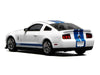 2007 Ford Mustang Shelby GT500 Performance White with Blue Stripes 1/64 Diecast Model Car by MotorHelix & Greenlight