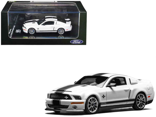 2007 Ford Mustang Shelby GT500 Super Snake Performance White with Matt Black Stripes 1/64 Diecast Model Car by MotorHelix & Greenlight