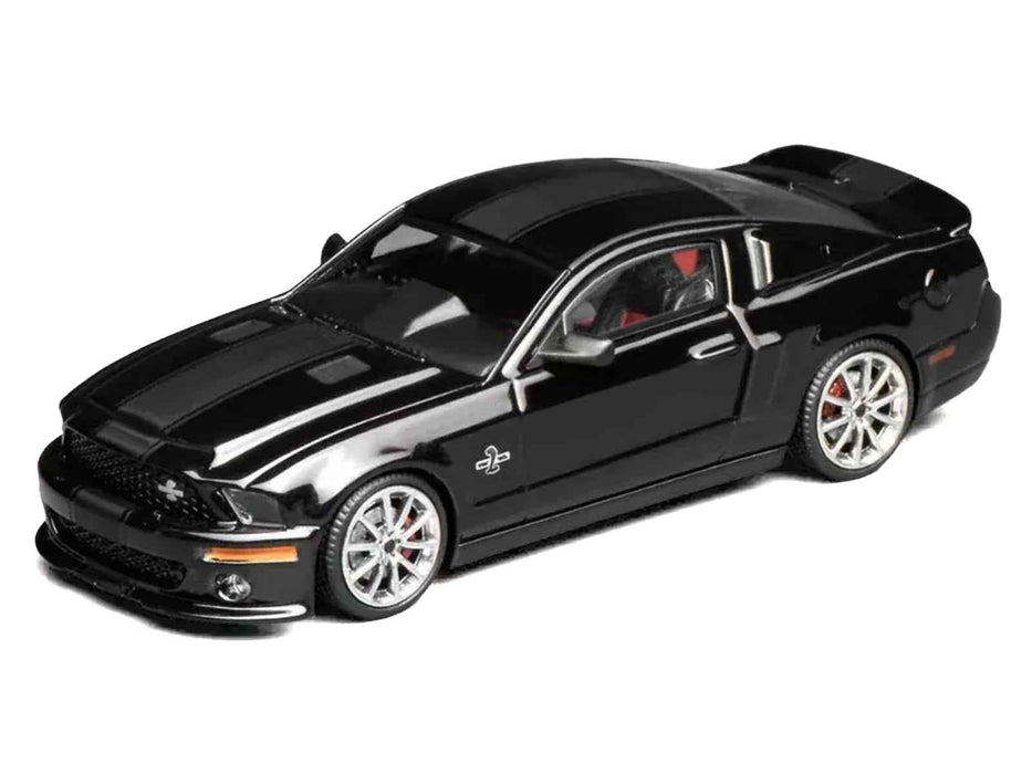 2007 Ford Mustang Shelby GT500 Super Snake Ebony Black with Matt Black Stripes 1/64 Diecast Model Car by MotorHelix & Greenlight