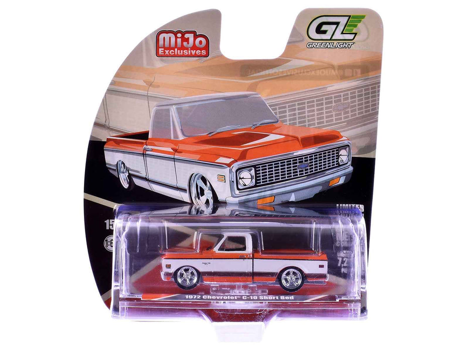 1972 Chevrolet C-10 Short Bed Pickup Truck Orange and White "Mijo Exclusives" Series 1/64 Diecast Model Car by Greenlight