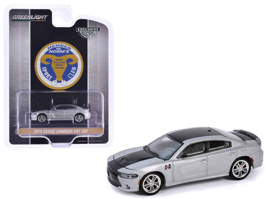 2018 Dodge Charger SRT 392 Silver Metallic with Black Stripe "Mr. Norm Heritage GSS Charger" "Hobby Exclusive" Series 1/64 Diecast Model Car by Greenlight