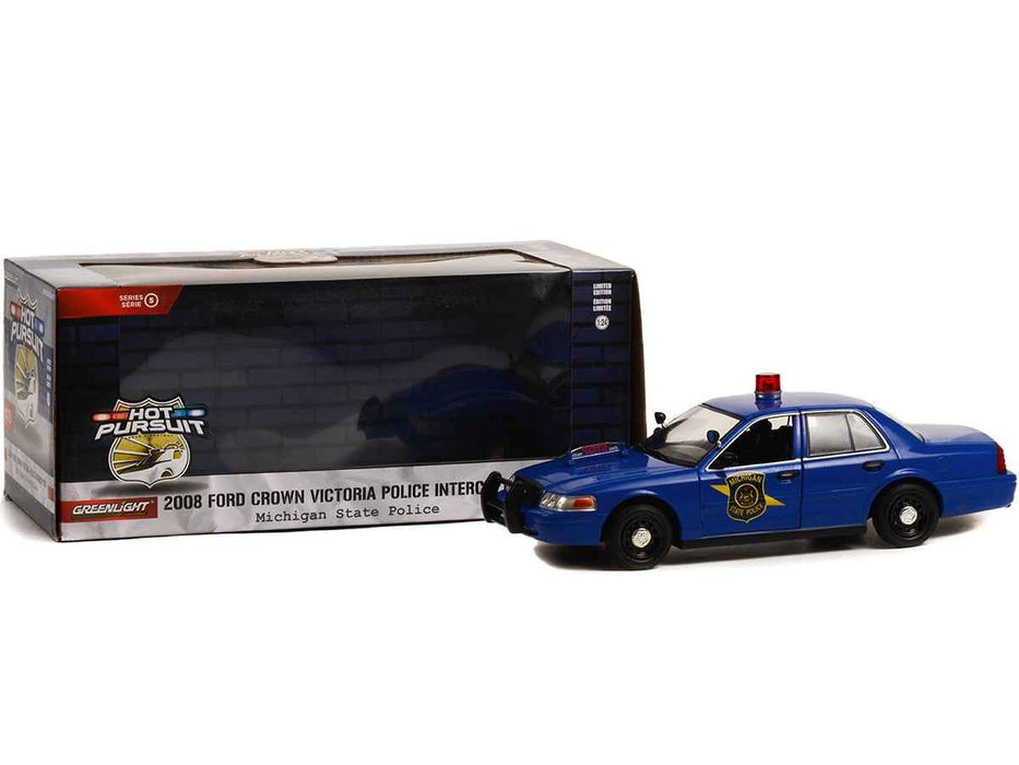 2008 Ford Crown Victoria Police Interceptor Dark Blue "Michigan State Police" "Hot Pursuit" Series 1/24 Diecast Model Car by Greenlight