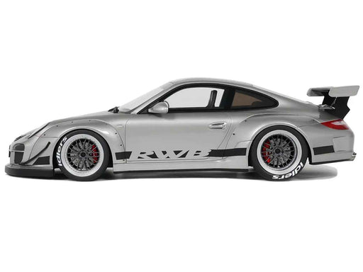 2024 Porsche 911 RWB Abu Silver Metallic with Black Hood 1/18 Model Car by GT Spirit