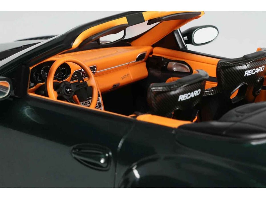 2024 Porsche 911 (997) Old & New Tokyo Auto Salon Cabriolet Dark Green Metallic with Orange Interior 1/18 Model Car by GT Spirit