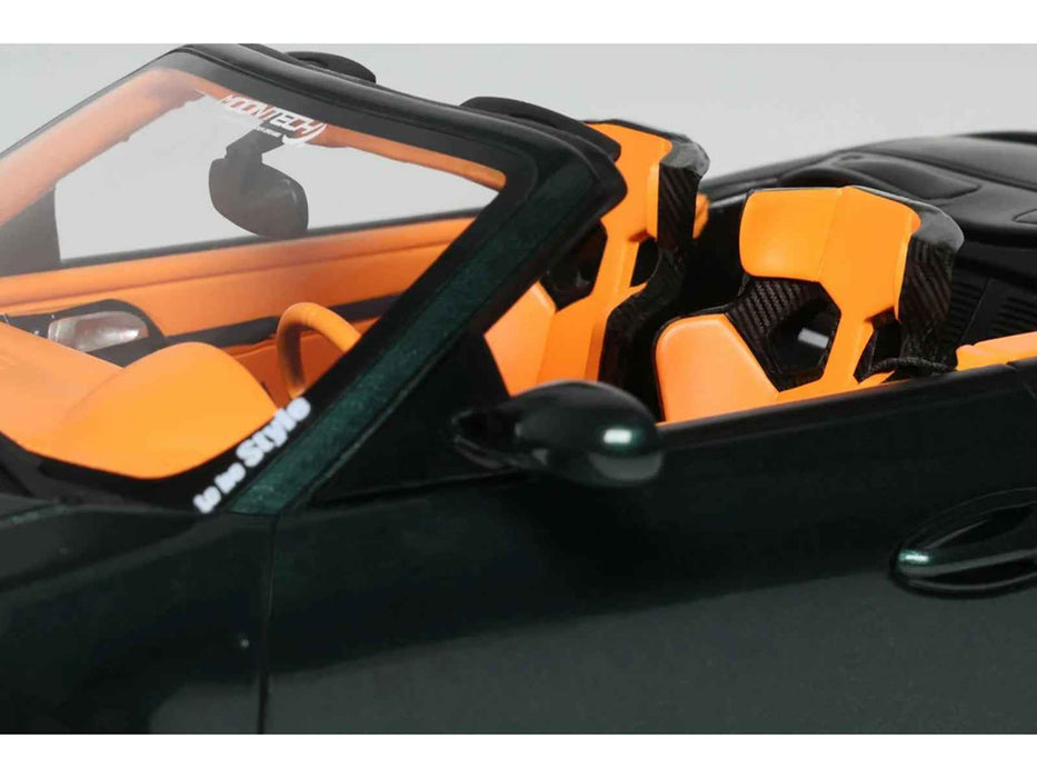 2024 Porsche 911 (997) Old & New Tokyo Auto Salon Cabriolet Dark Green Metallic with Orange Interior 1/18 Model Car by GT Spirit