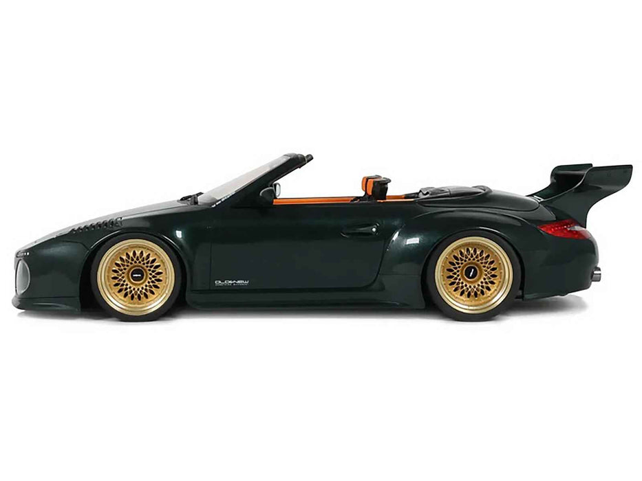 2024 Porsche 911 (997) Old & New Tokyo Auto Salon Cabriolet Dark Green Metallic with Orange Interior 1/18 Model Car by GT Spirit