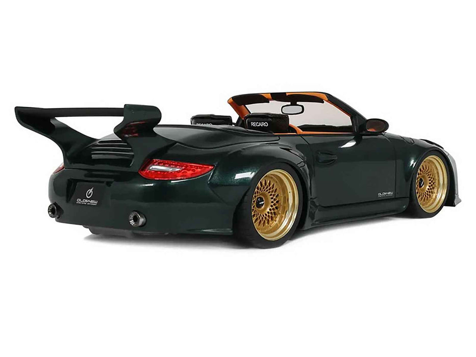 2024 Porsche 911 (997) Old & New Tokyo Auto Salon Cabriolet Dark Green Metallic with Orange Interior 1/18 Model Car by GT Spirit