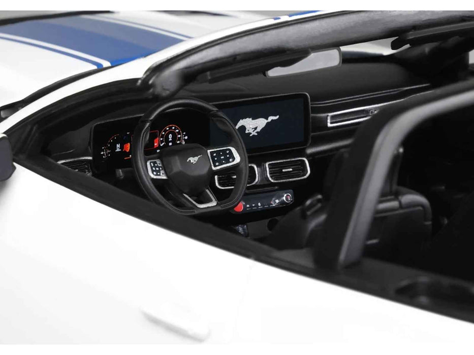 2025 Shelby Mustang Supersnake Convertible White with Blue Stripes 1/18 Model Car by GT Spirit
