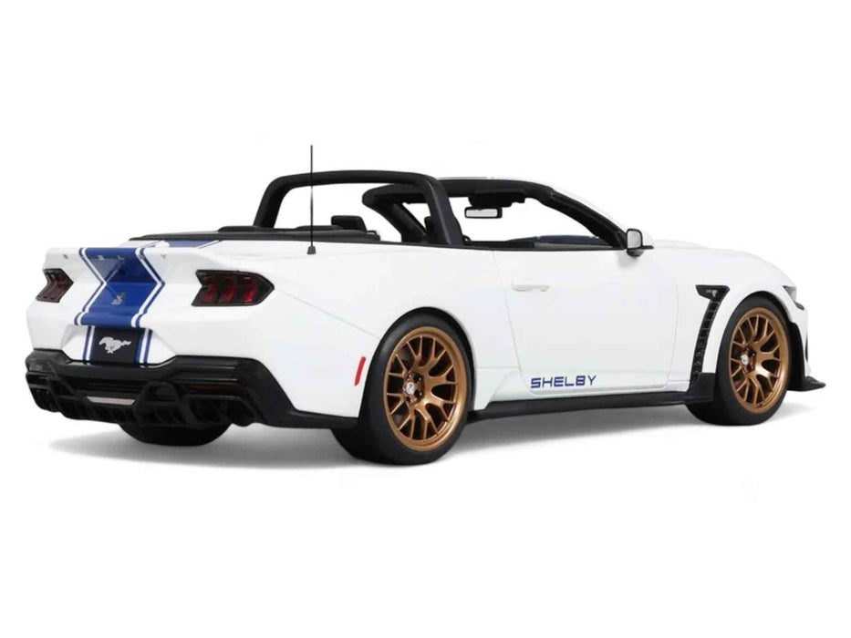 2025 Shelby Mustang Supersnake Convertible White with Blue Stripes 1/18 Model Car by GT Spirit