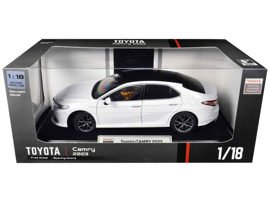 2023 Toyota Camry Hybrid White Metallic with Black Top 1/18 Diecast Model Car by Heimanba